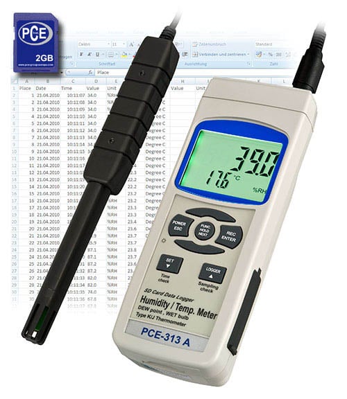 Hygrometer PCE-313A mit SD-Kartenspeicher für Langzeitaufnahme