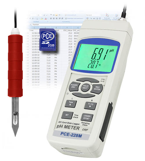 Das Lebensmittel ph-Meter PCE-228M inkl. ph-Elektrode   CPC-OSH-12-01
