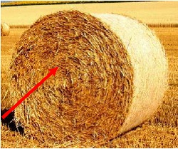 Hier ein Stroh-Rundballen, worein Sie den Viehfutter-Feuchtemesser einstechen können