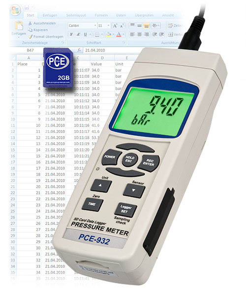Hochbereichs - Druckmessgerät PCE-932 mit externem Drucksensor