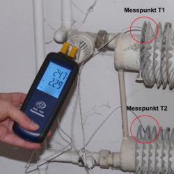 Thermometer PCE-T312 bei einer Differenztemperaturmessung.