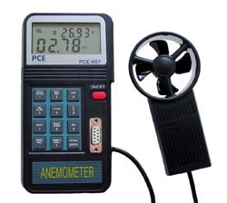 PCE-007 anemometer with connection port, memory, software for measuring wind speed, temperature and air flow .