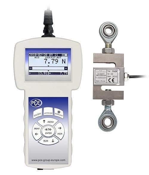 PCE-FG K series force gauge with internal memory and external cell.