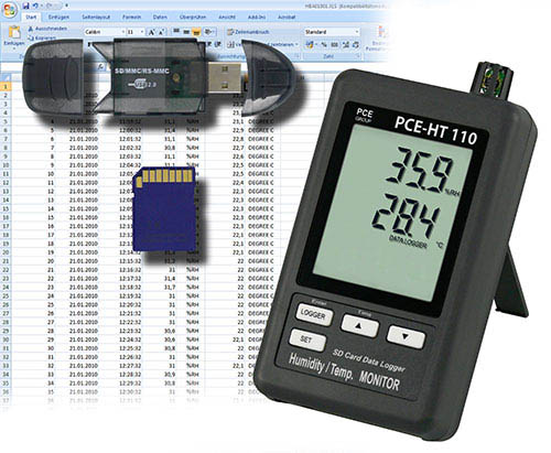 PCE-HT 110 humidity detector for temperature and relative humidity  (with a large display and memory).