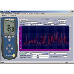 The PCE-322 A sound level meter with data logger connects with RS-232