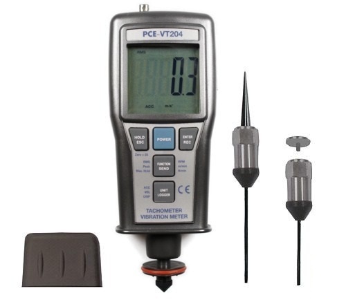 PCE-VT 204 tachometer with sensors and adaptors
