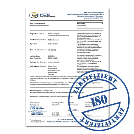 Factory Calibration Certificate (ISO 9001) for Temperature and Humidity