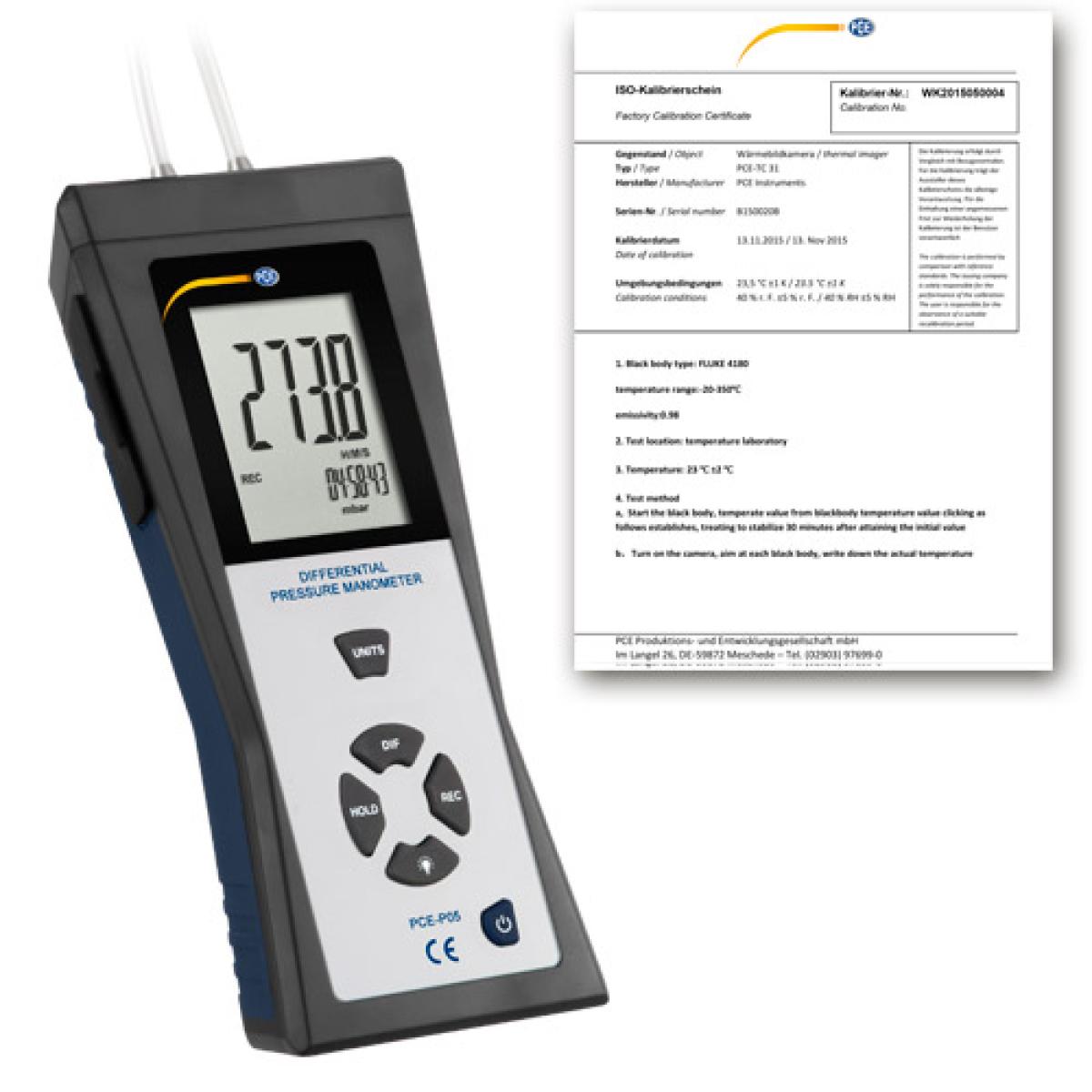 Differential Pressure Meter PCE-P05-ICA incl. ISO calibration certificate 