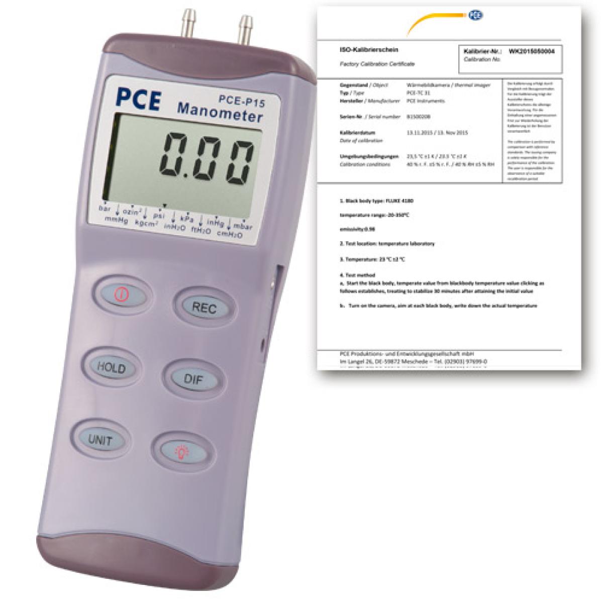 Differential Pressure Meter PCE-P50-ICA Incl. ISO Calibration Certificate 