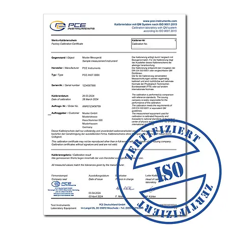 Certificado de calibração de fábrica (ISO 9001) para medidor de tensão de correia