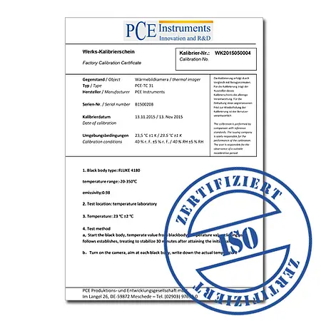 Certificado de calibração para pinçãs