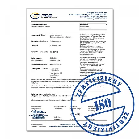 Certificado de calibración de fábrica (ISO 9001) para dinamómetros