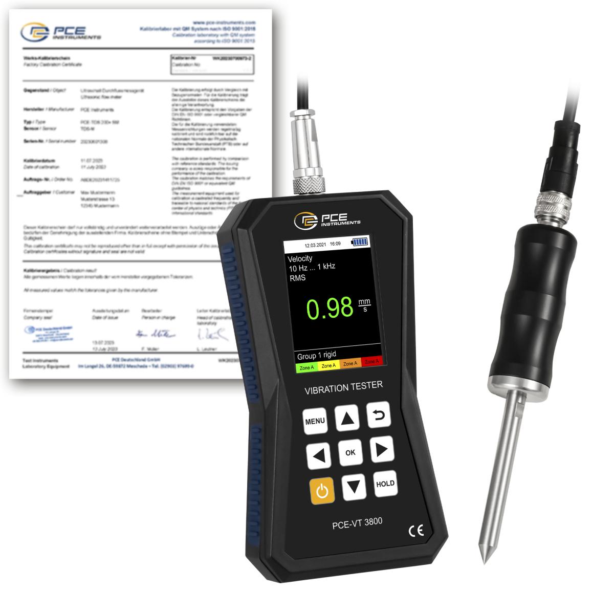 Vibrómetro PCE-VT 3800S-ICA incl. certificado de calibración ISO 