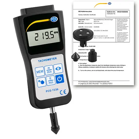 Handachometer PCE-T236-ICA inklusive ISO-kalibreringscertifikat