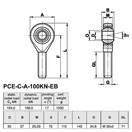 Tegning af ringskruerne PCE-C-A-100KN-EB