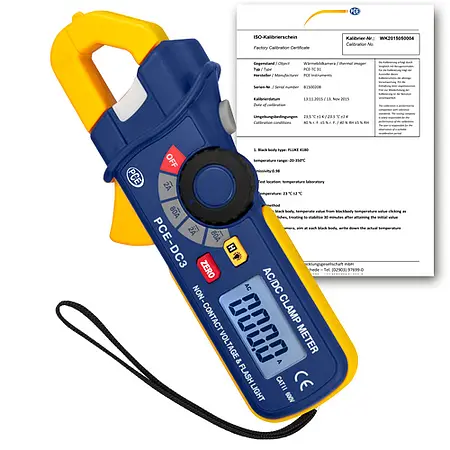 Amperemeter PCE-DC3-ICA inklusive ISO-kalibreringscertifikat