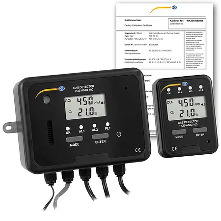 CO2 gasadvarselssystem PCE-WMM 100-ICA inklusive ISO-kalibreringscertifikat