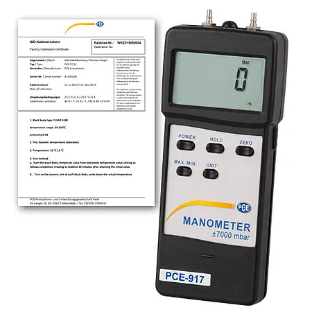 Forskellige manometer PCE-917-ICA inklusive iso-kalibreringscertifikat