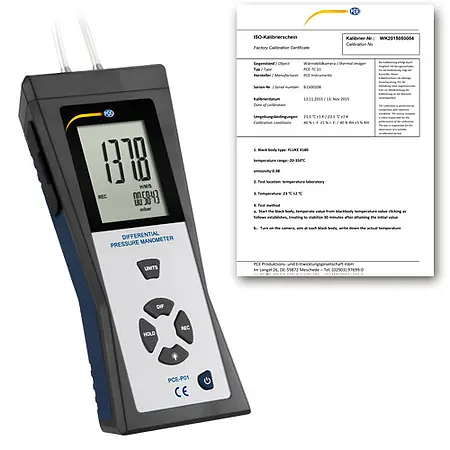 Forskellige manometer PCE-P01-ICA inklusive iso-kalibreringscertifikat