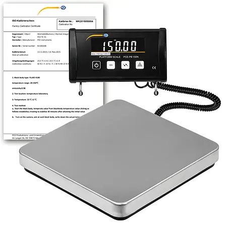 Forsendelsesskala PCE-PB 150N-ICA inklusive ISO-kalibreringscertifikat