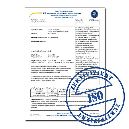 ISO -kalibreringscertifikat til glansmålingsenheder