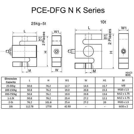 Dimensioner s kraft målecelle / effektkniv PCE-DFG N 50K