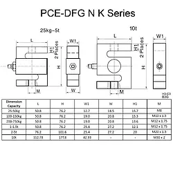 Dimensioner s kraft målecelle / dynamometer PCE DFG N 50K