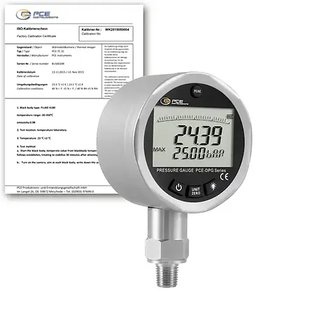 Manometer PCE-DPG 25-ICA inklusive ISO-kalibreringscertifikat