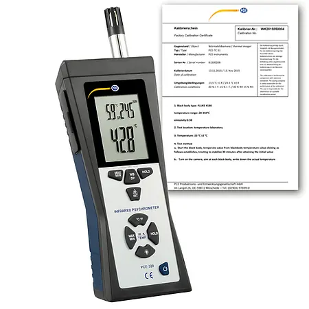 Psykrometer PCE-320-ICA inklusive ISO-kalibreringscertifikat