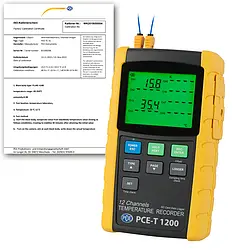 Temperaturdatalogger PCE-T 1200-ICA inkl. ISO-kalibreringscertifikat