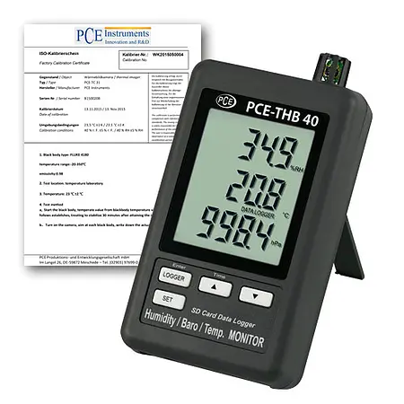 Termo-hygrometer PCE-THB40-ICA inklusive ISO-kalibreringscertifikat