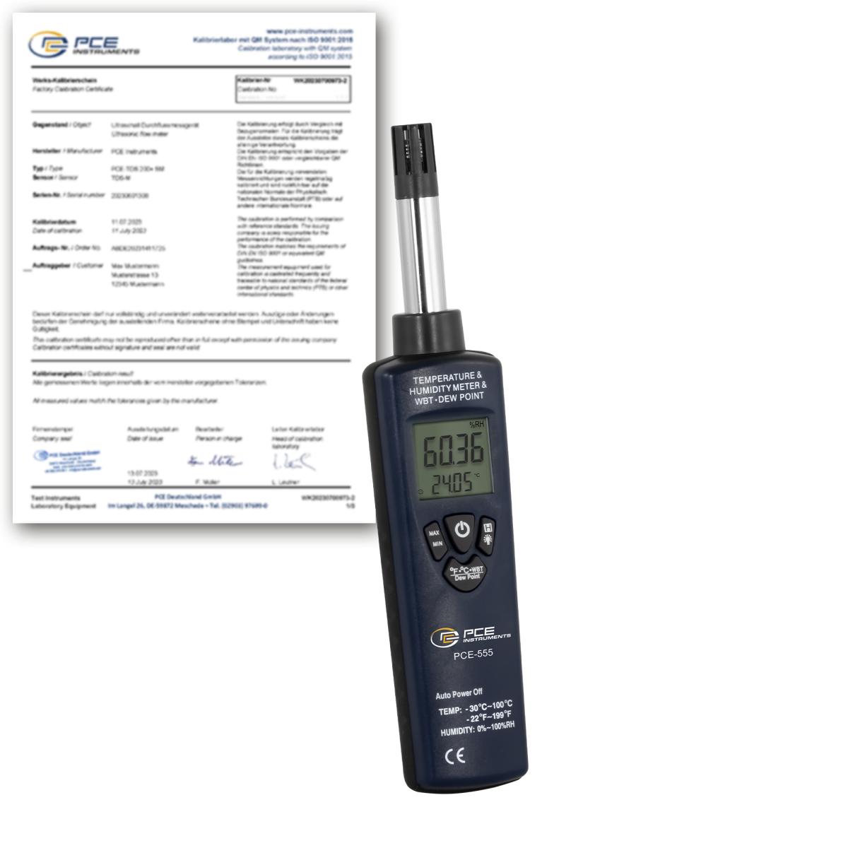 Psykrometer PCE-555-ICA inklusive ISO-kalibreringscertifikat 