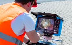  Kanalkamera PCE-PIC 20 bei der Auswertung der Anzeige.