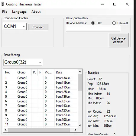 Dickenmessgerät PCE-CT 65 Software