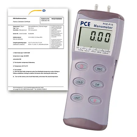 Differenzmanometer PCE-P15-ICA inkl. ISO- Kalibrierzertifikat