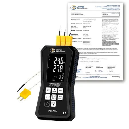 Digitalthermometer PCE-T 394-ICA inkl. ISO-Kalibrierzertifikat