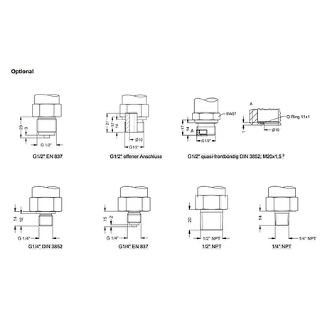 Abmessungen optionale Anschlüsse