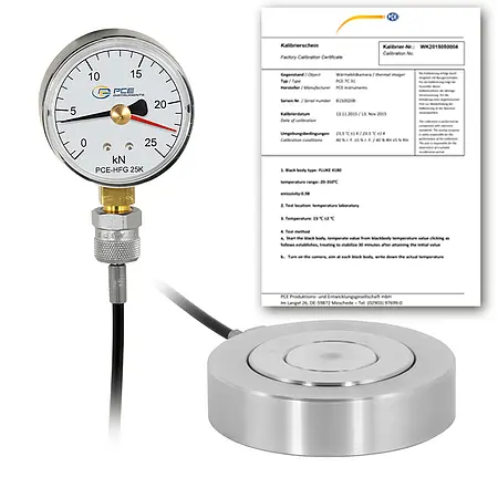 Hydraulische Kraftmessdose PCE-HFG 25K-E100-ICA inkl. ISO-Kalibrierzertifikat