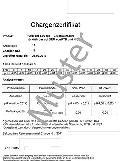 Zertifikat Kalibrierlösung pH4