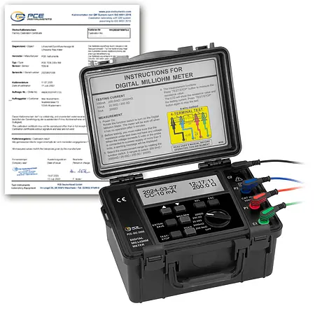 Milliohmmeter PCE-MO 2006-ICA inkl. ISO-Kalibrierzertifikat