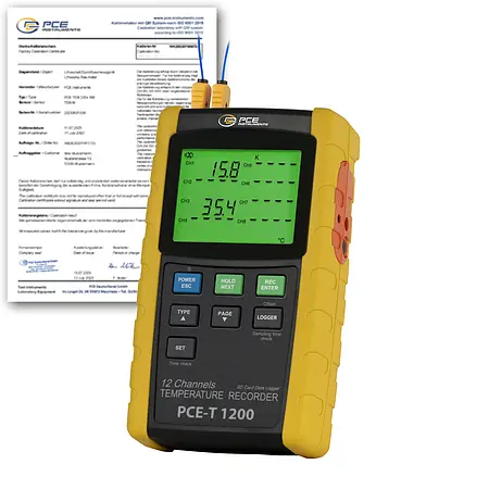 Temperatur-Datenlogger 12-Kanal PCE-T 1200-ICA inkl. ISO-Kalibrierzertifikat