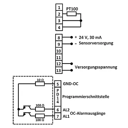 Anschlussplan Temperaturanzeige PCE-N20T