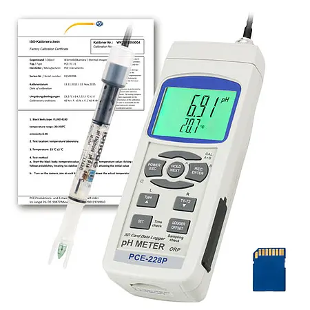 Umweltmesstechnik pH-Meter PCE-228P-ICA inkl. ISO-Zertifikat für Kosmetika