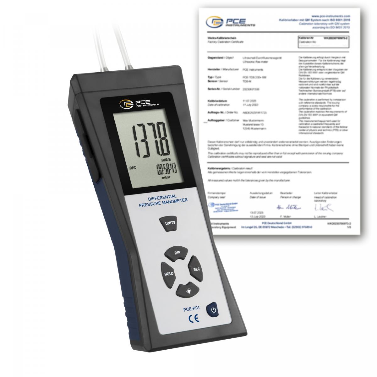 HVAC Messgerät PCE-P01-ICA inkl. ISO- Kalibrierzertifikat