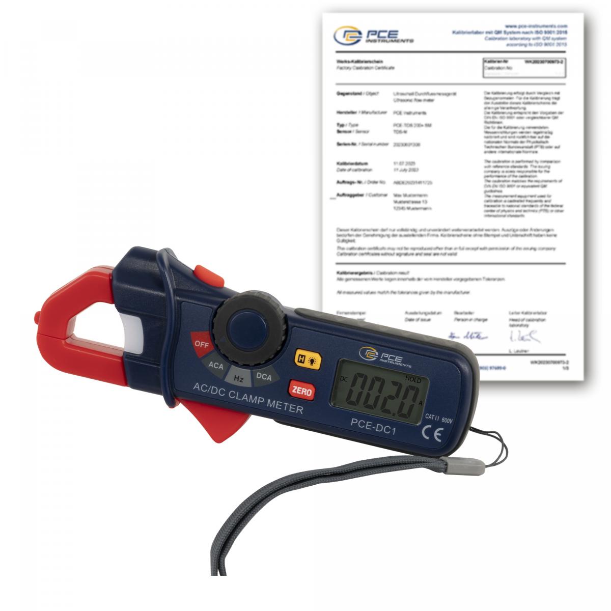 Zangenmessgerät PCE-DC1-ICA inkl. ISO-Kalibrierzertifikat