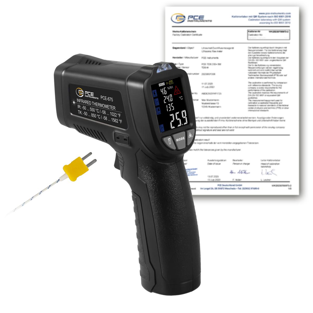 Thermometer PCE-675-ICA inkl. Typ-K und ISO-Kalibrierzertifikat 