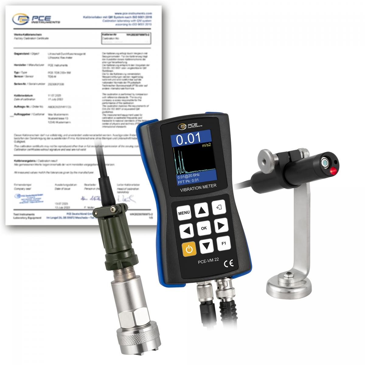 Vibrationsmessgerät PCE-VM 22-ICA inkl. ISO-Kalibrierzertifikat