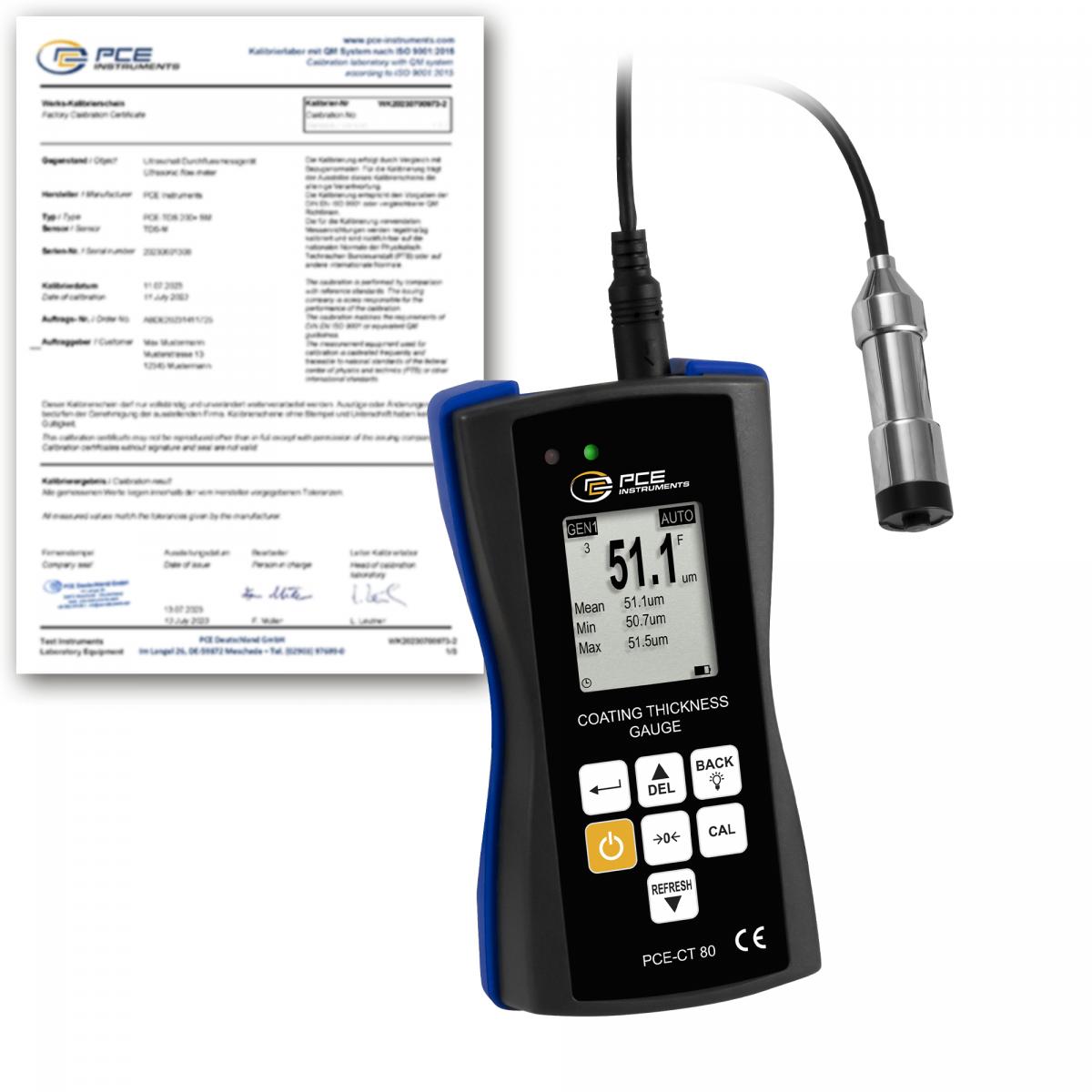 Materialdickenmessgerät PCE-CT 80-F5N3-ICA inkl. ISO