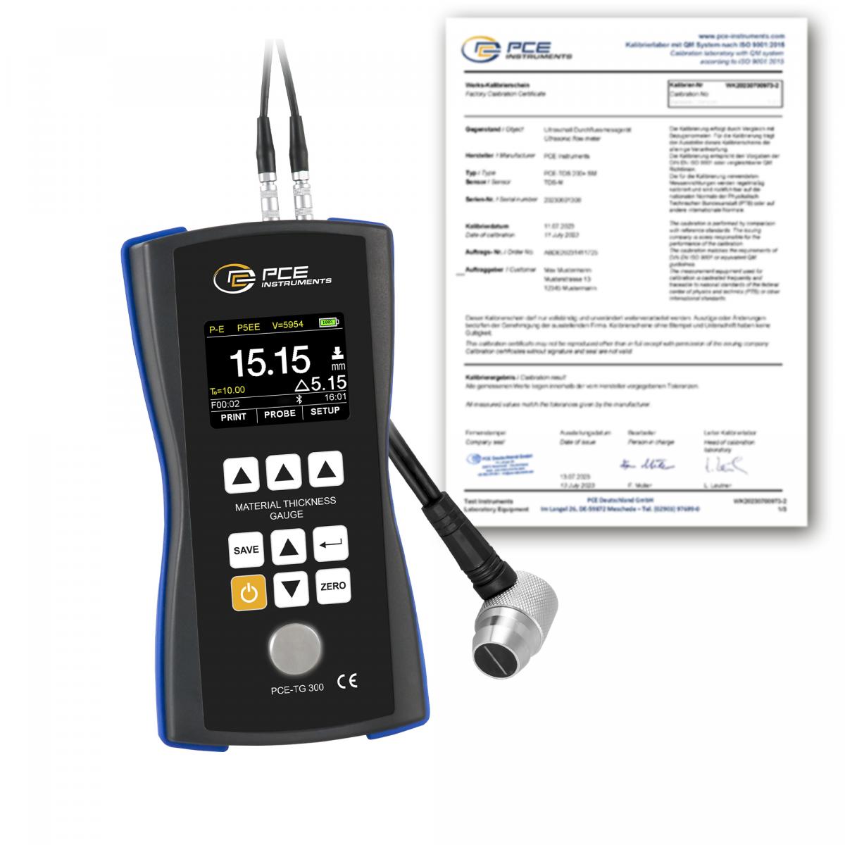 Ultraschallmessgerät PCE-TG 300-P5EE-ICA inkl. ISO-Kalibrierzertifikat
