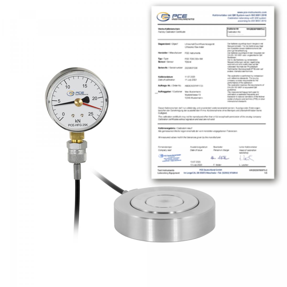Hydraulische Kraftmessdose PCE-HFG 25K-E100-ICA inkl. ISO